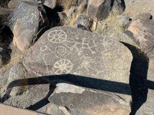 petroglyphs that look like wheel shapes in Saguaro National Park